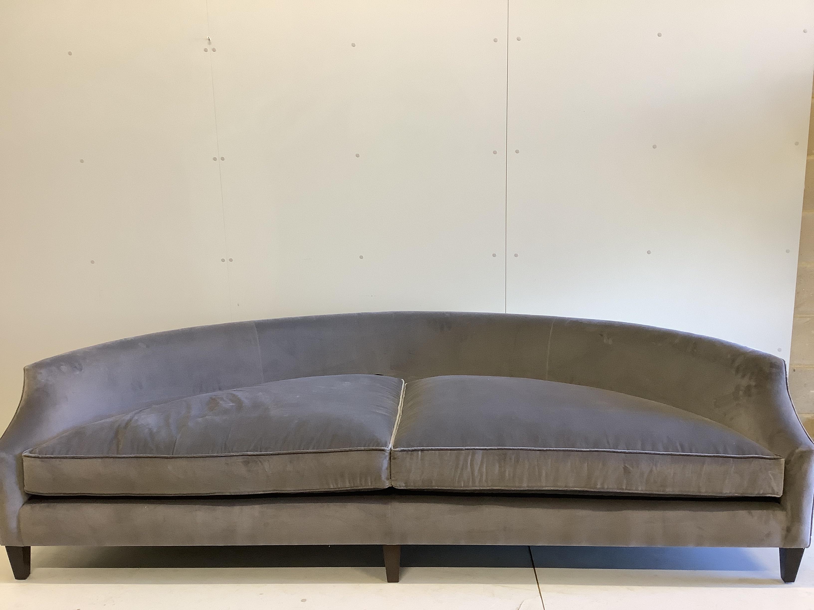 A Fox Linton demi lune sofa with ski arms upholstered in Stark Fabric Luciano Grigio Topo, width 252cm, depth 95cm, height 66cm